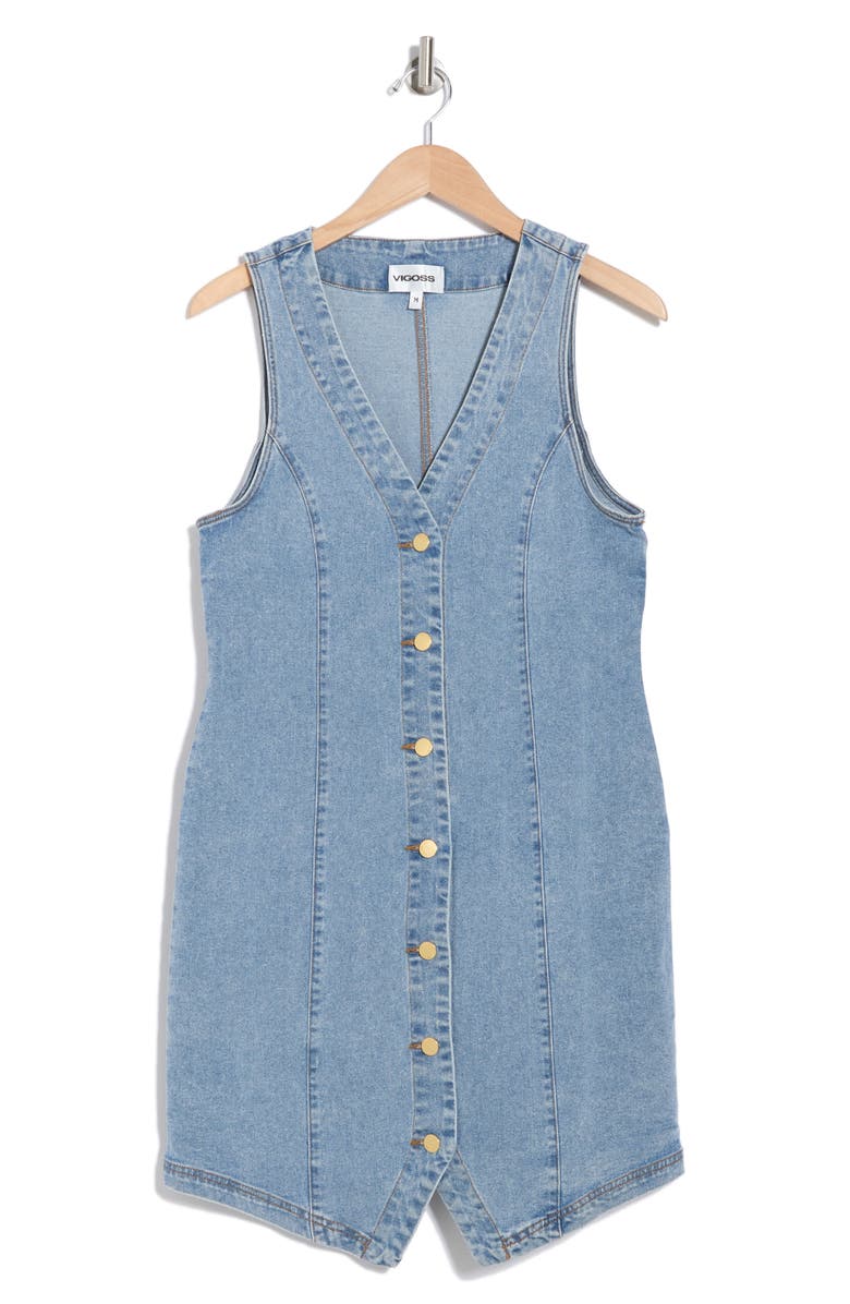 Vigoss Denim Buttoned Dress, Alternate, color, Light Wash