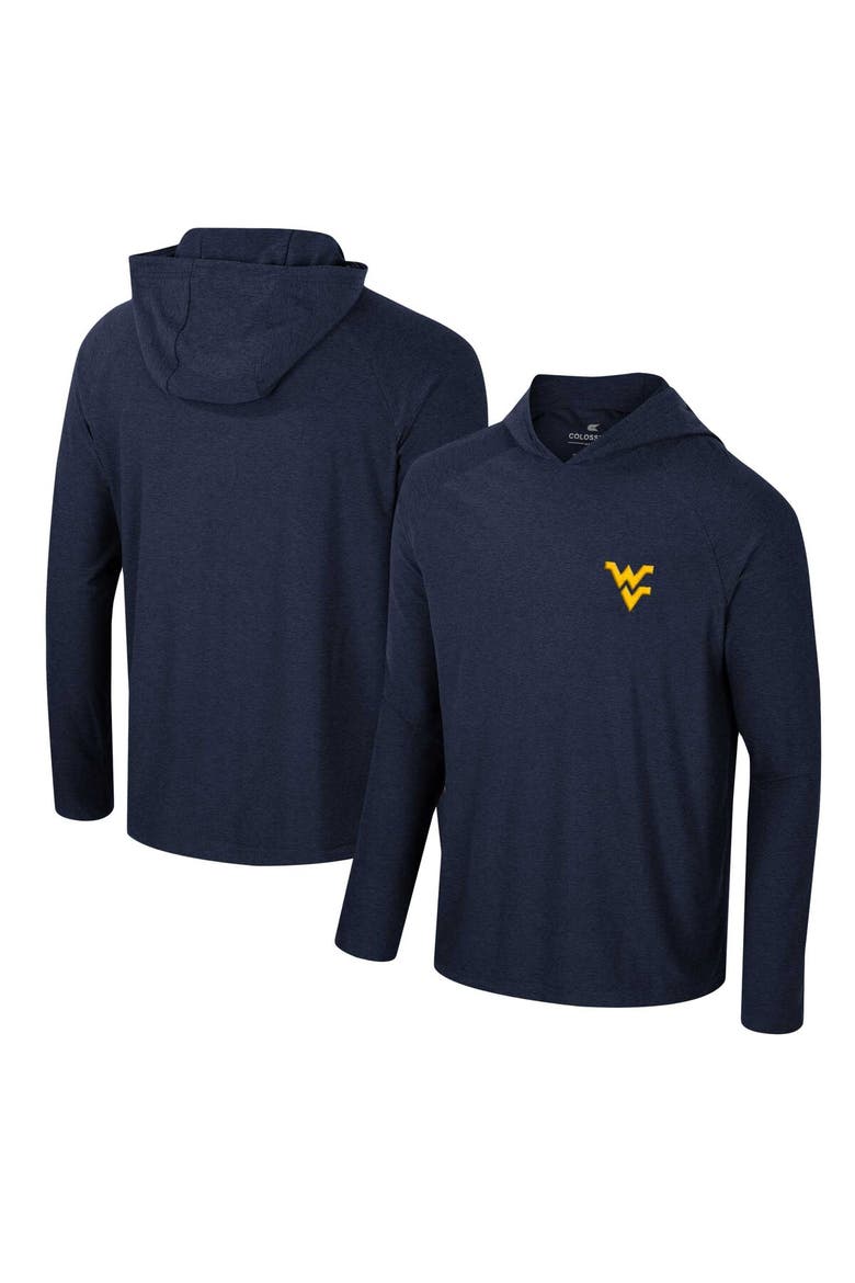 Men's Colosseum Navy West Virginia Mountaineers Cloud Jersey Raglan Long Sleeve Hoodie T-Shirt, Main, color, Navy
