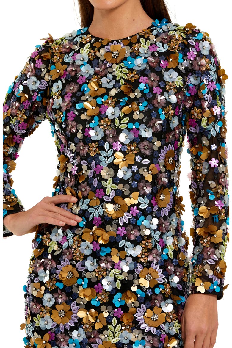 Embellished 3D Sequin Long Sleeve Mini Dress, Alternate, color, Black Multi