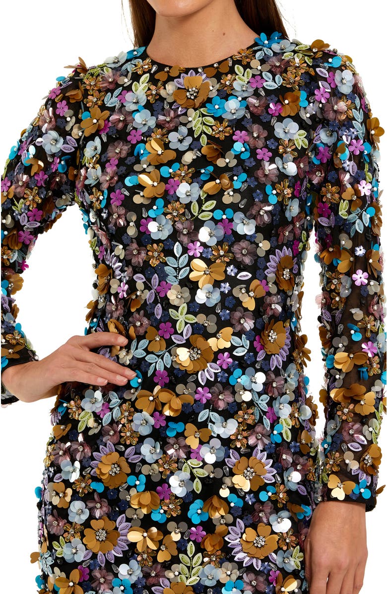 Mac Duggal Embellished 3D Sequin Long Sleeve Mini Dress, Alternate, color, Black Multi