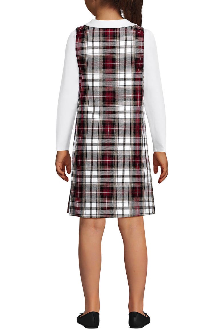 Girls Plaid Button Shoulder Patch Pocket Jumper, Alternate, color, Garnet/Khaki Plaid