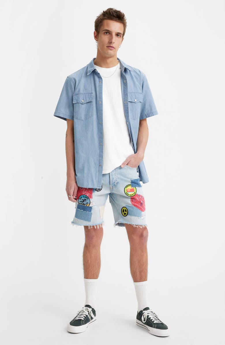 Levi's<sup>®</sup> 501<sup>®</sup> Original Rip & Repair Patchwork Cutoff Denim Shorts, Alternate, color, 