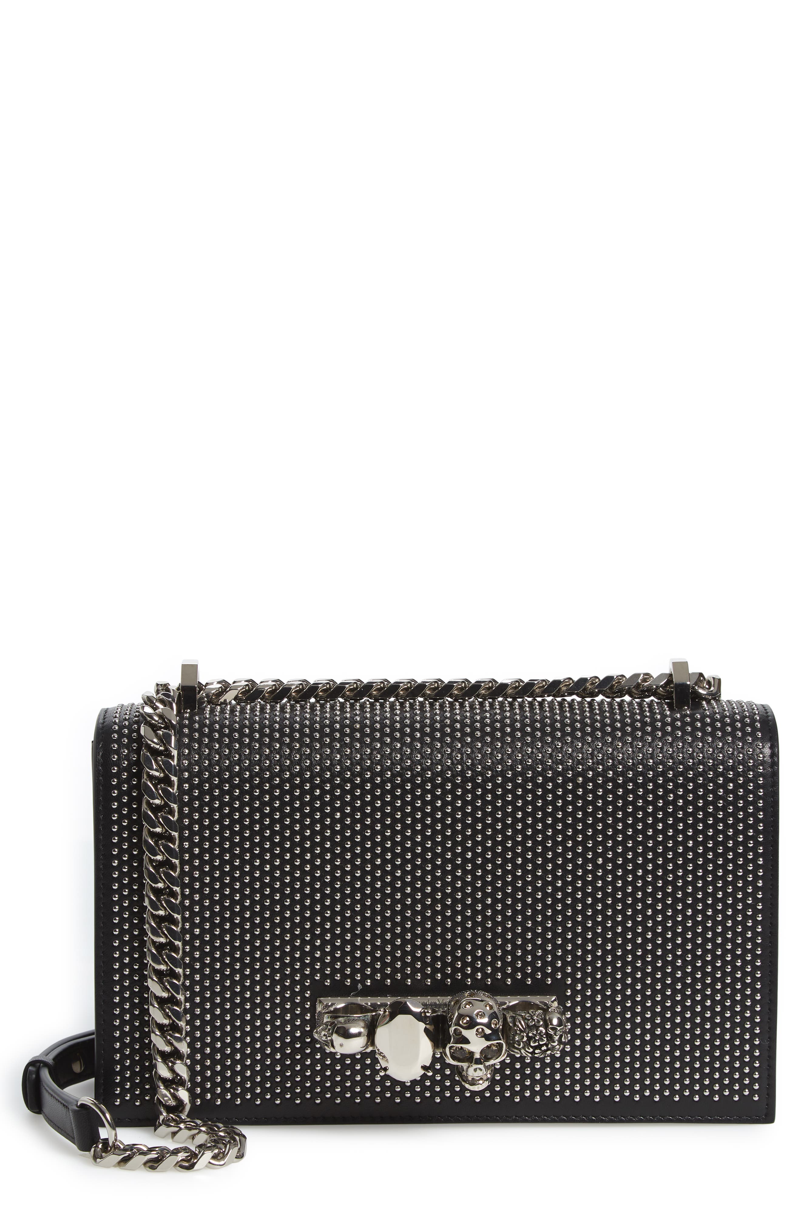 McQueen Alexander McQueen Jeweled Studded Leather Crossbody Bag, Main, color, 