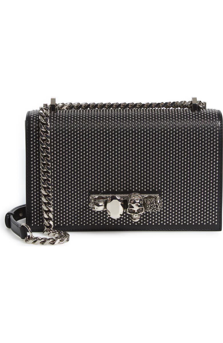 McQueen Alexander McQueen Jeweled Studded Leather Crossbody Bag, Main, color,