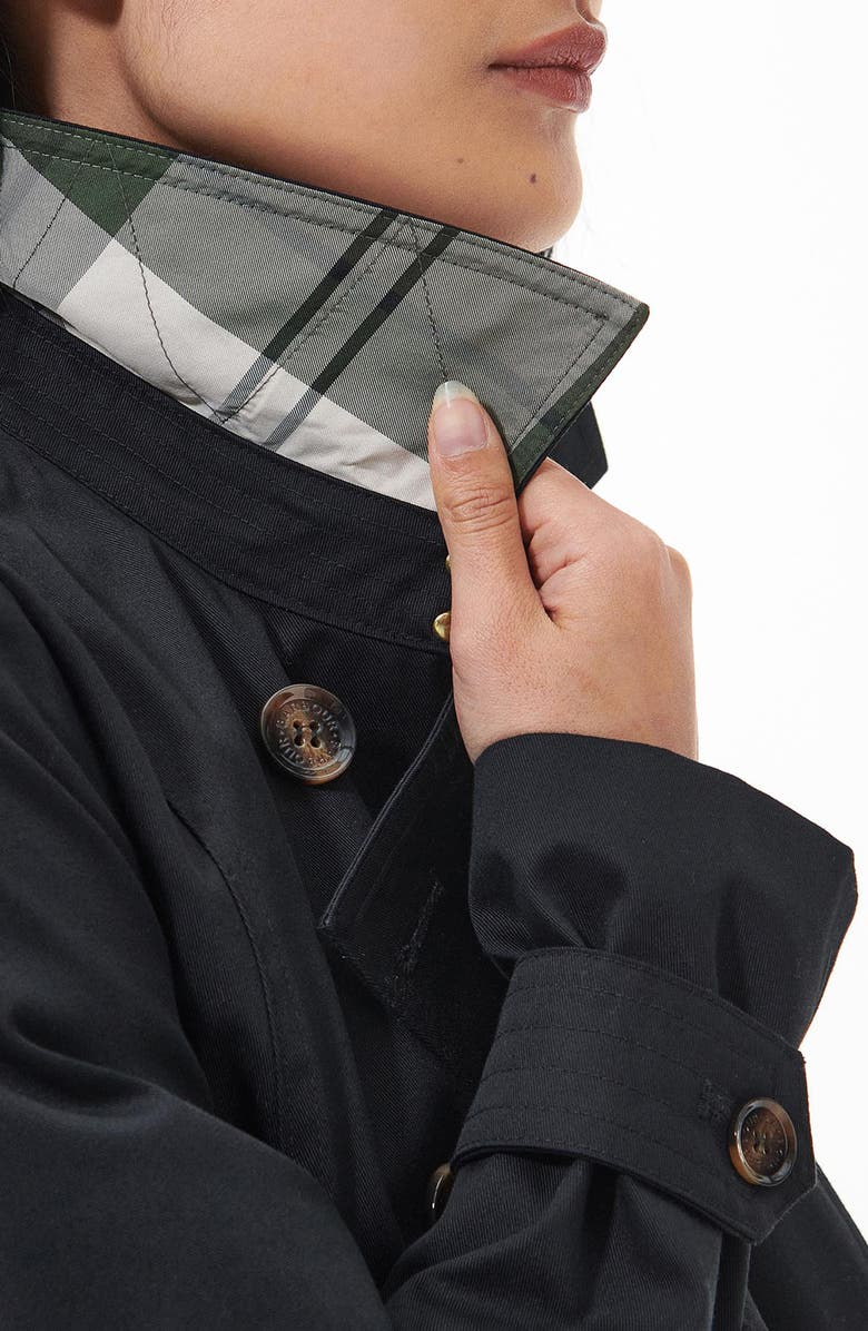 Barbour Greta Belted Water Resistant Twill Trench Coat, Alternate, color, Black/Ancient Poplar