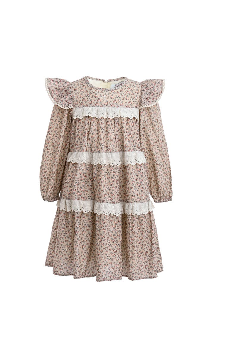 Floral Lace Tiered Dress, Main, color, Beige