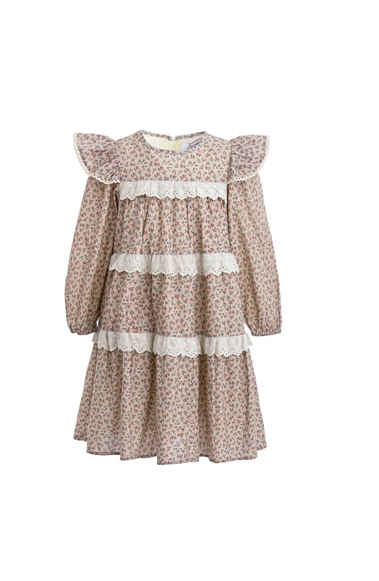 Sweet Cactus Floral Lace Tiered Dress, Main, color, Beige