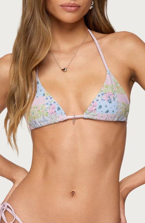 Edikted Patchwork Triangle Bikini Top In Multi