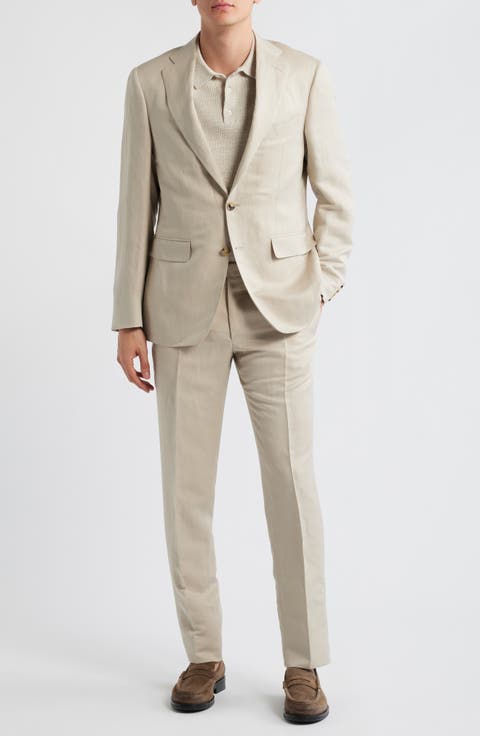 Trim Fit Tan Linen & Silk Suit