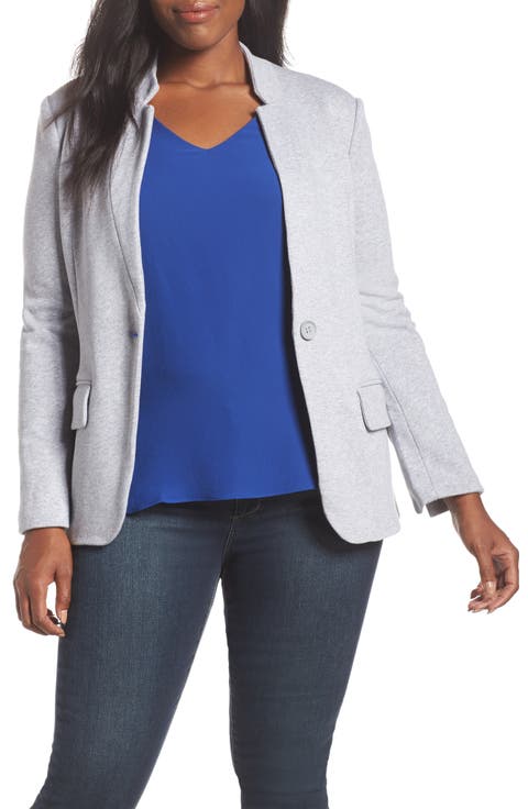 Inverted Notch Collar Cotton Blend Knit Blazer (Regular & Petite)