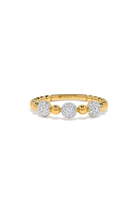 14K Yellow Gold Pavé Diamond Beaded Band Ring