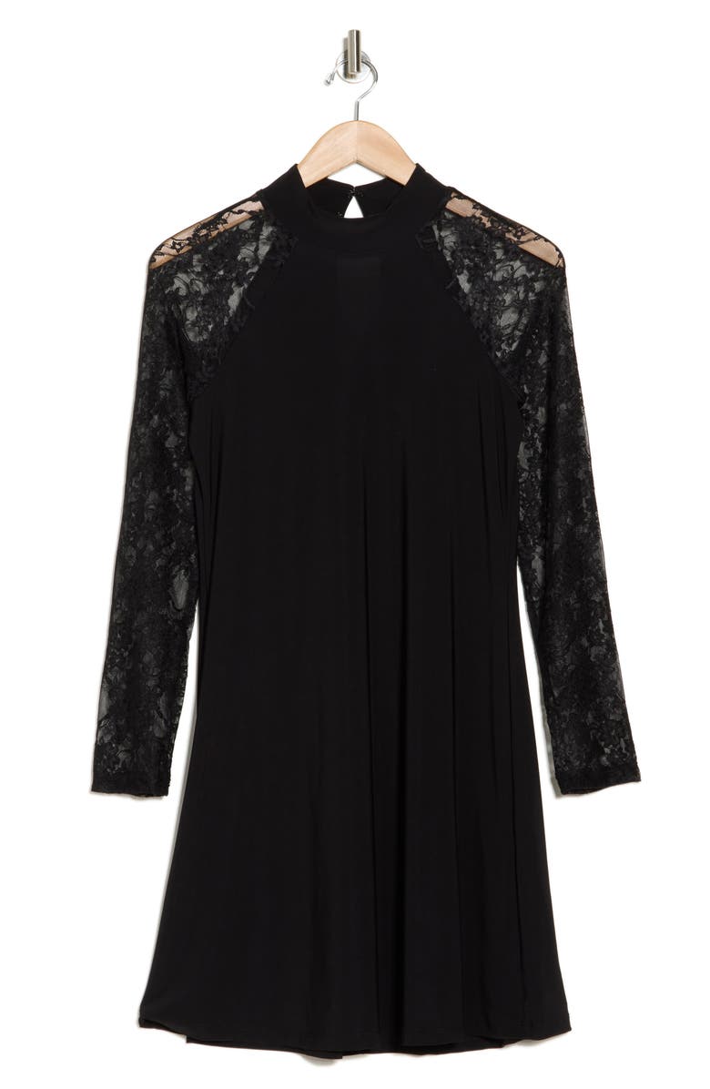 TASH AND SOPHIE Sheer Long Sleeve Lace Dress, Alternate, color, Black/ Black