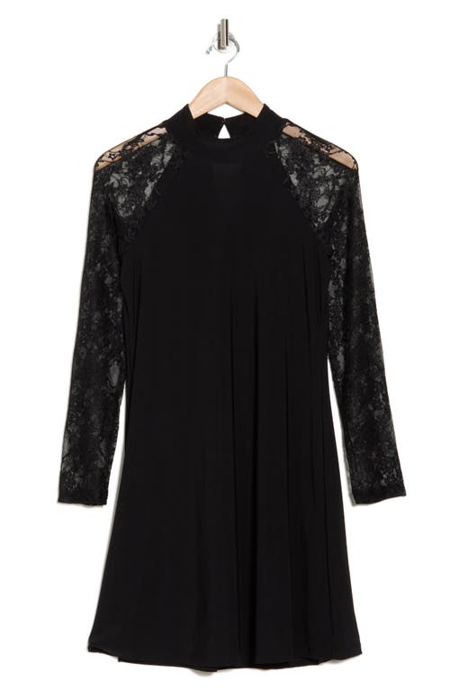 Tash And Sophie Sheer Long Sleeve Lace Dress In Black