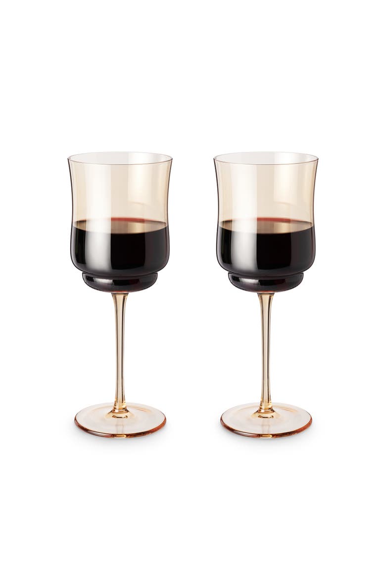 Tulip Stemmed Wine Glasses in Amber Set of 2, Main, color, Brown