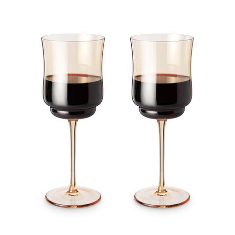 Tulip Stemmed Wine Glasses in Amber Set of 2