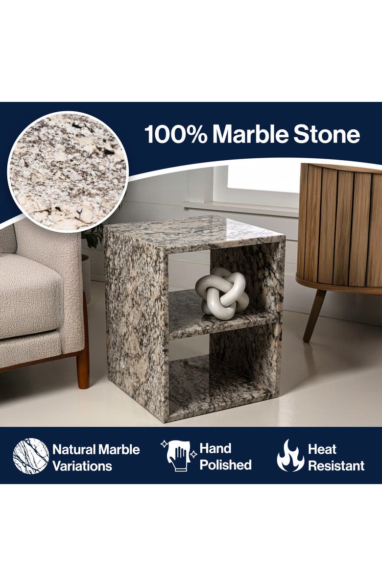 JONATHAN Y Sloane 20" Modern Natural Marble Handmade Rectangular 2-Shelf End Table, Alternate, color, Beige/Dark Taupe