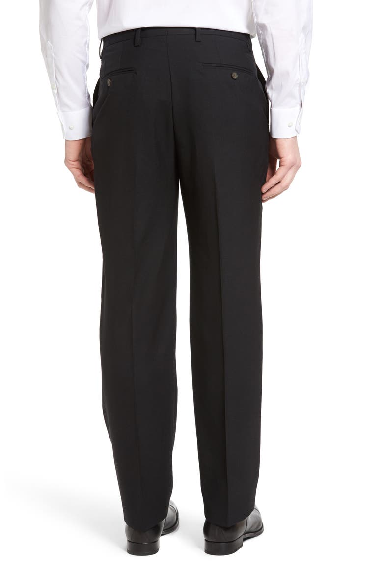 Lightweight Plain Weave Flat Front Classic Fit Trousers, Alternate, color, BLACK