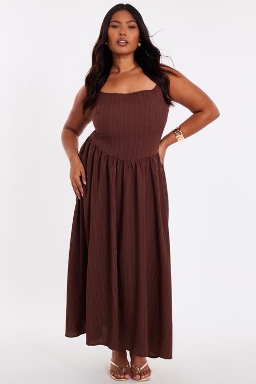 Quiz Plus Size Drop Waist Textured Dress In Brown