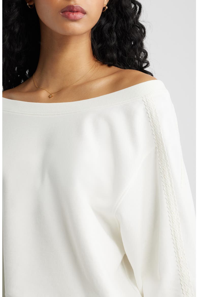 Lace Trim Off the Shoulder Cotton Blend Sweatshirt, Alternate, color, IVORY