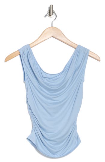 Elodie Off The Shoulder Cap Sleeve Ruched Top In Sky Blue