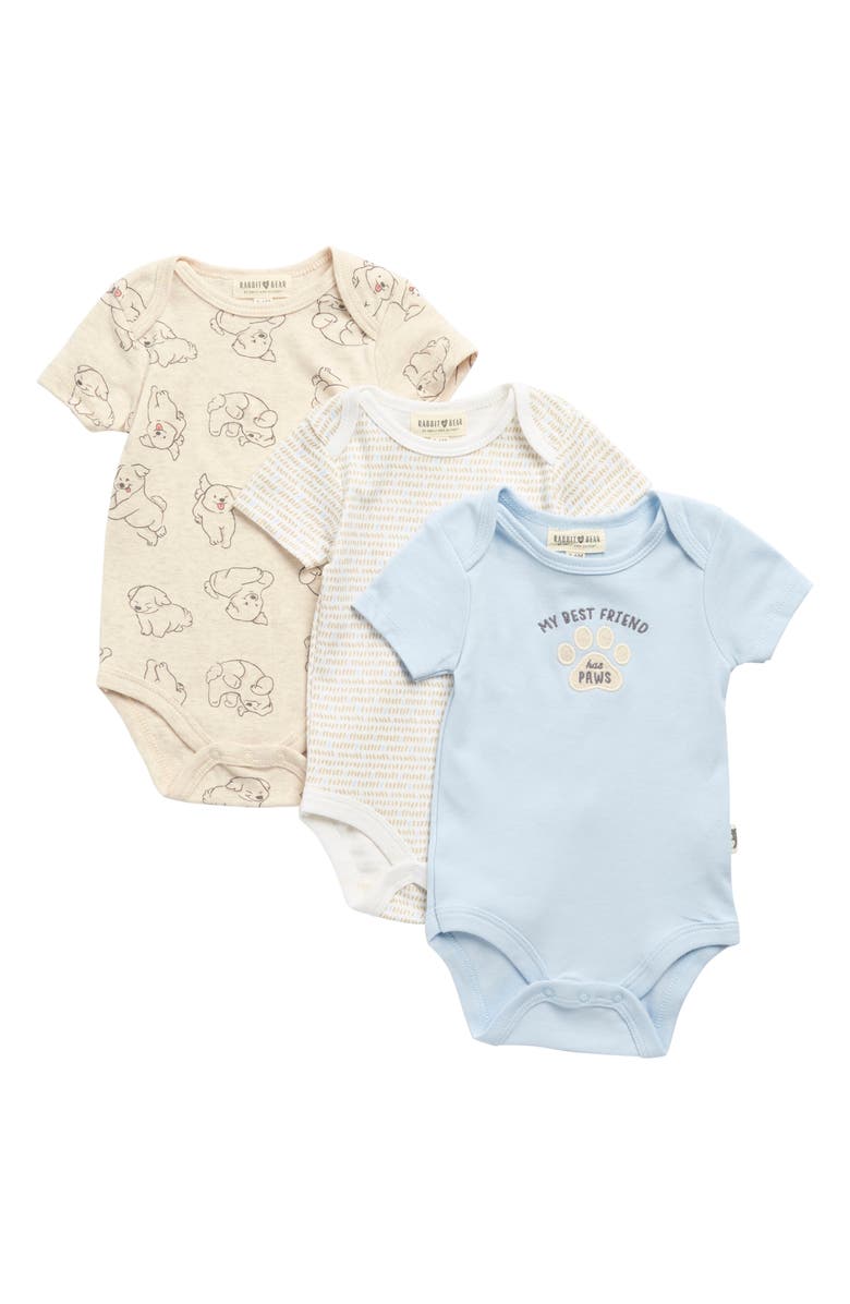 RABBIT AND BEAR ORGANIC Assorted Organic Cotton Bodysuit - Pack of 3, Main, color, 