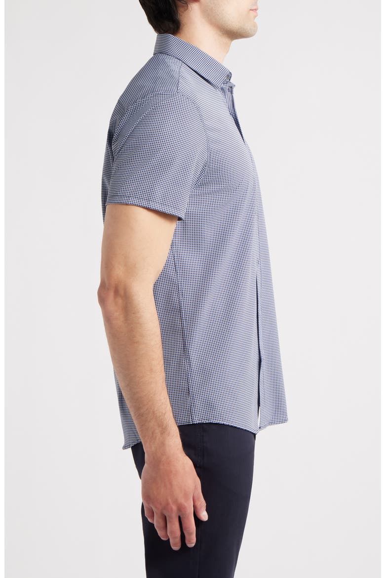 Trim Fit Houndstooth Short Sleeve Performance Button-Up Shirt, Alternate, color, WHITE/ NAVY
