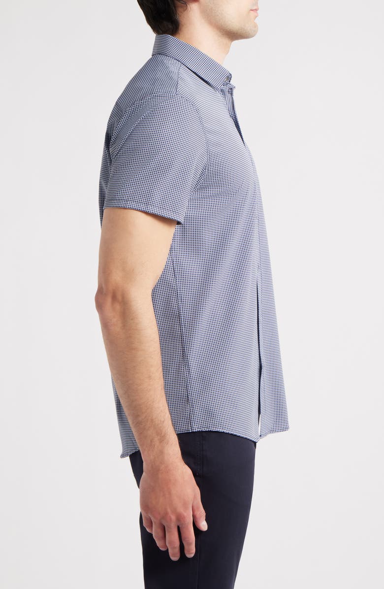 W.R.K Trim Fit Houndstooth Short Sleeve Performance Button-Up Shirt, Alternate, color, White/ Navy