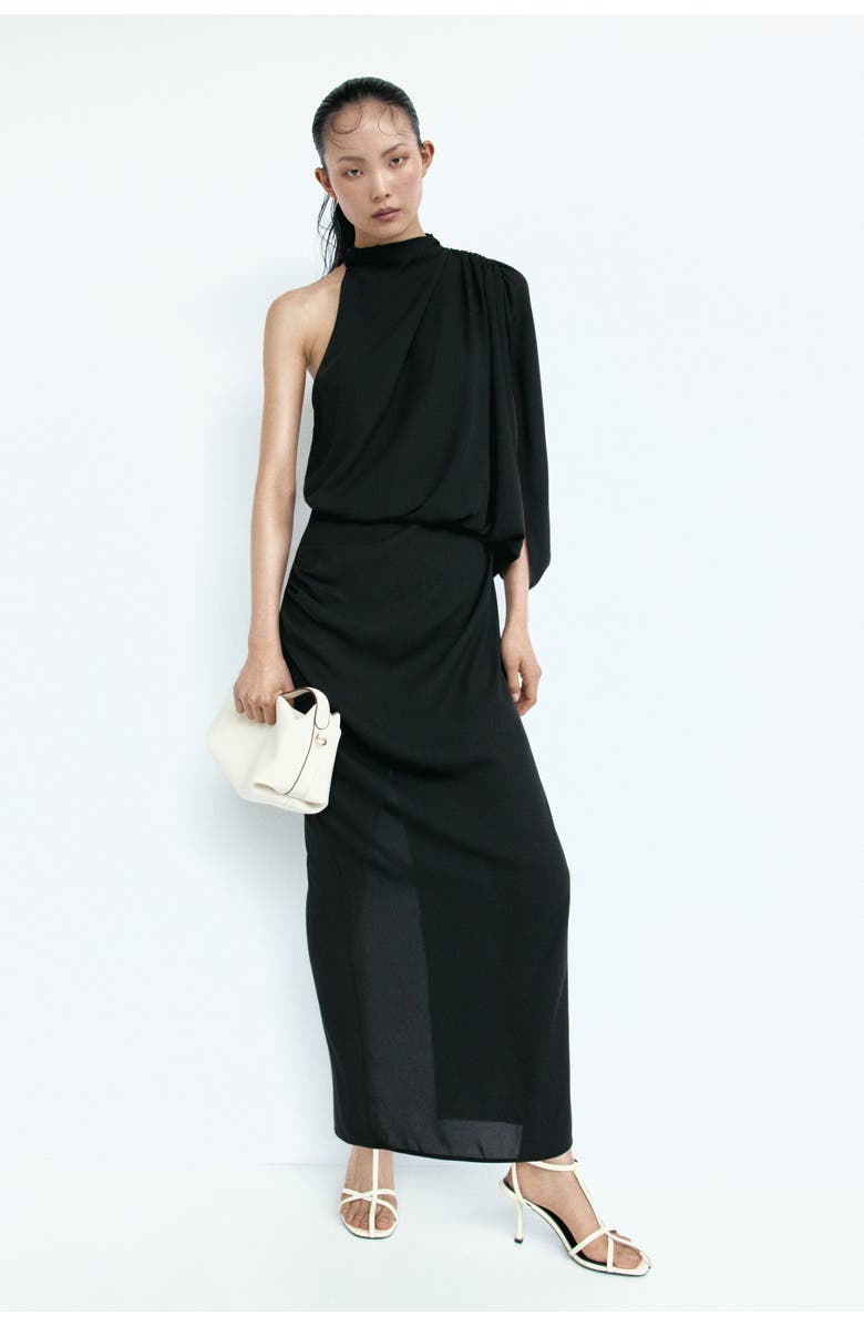 H&M Draped One-shoulder Dress, Alternate, color, Black