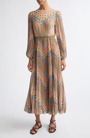 Zimmermann Sunray Chevron Print Long Sleeve Pleated Dress