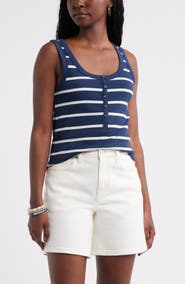 Caslon® Cotton Blend Rib Henley Tank