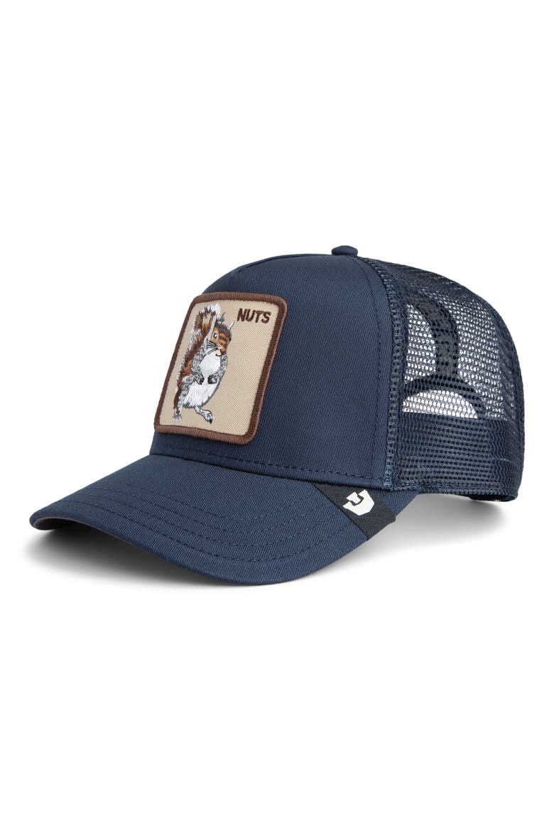 Nuts Squirrel Patch Snapback Trucker Hat, Main, color, EDGE