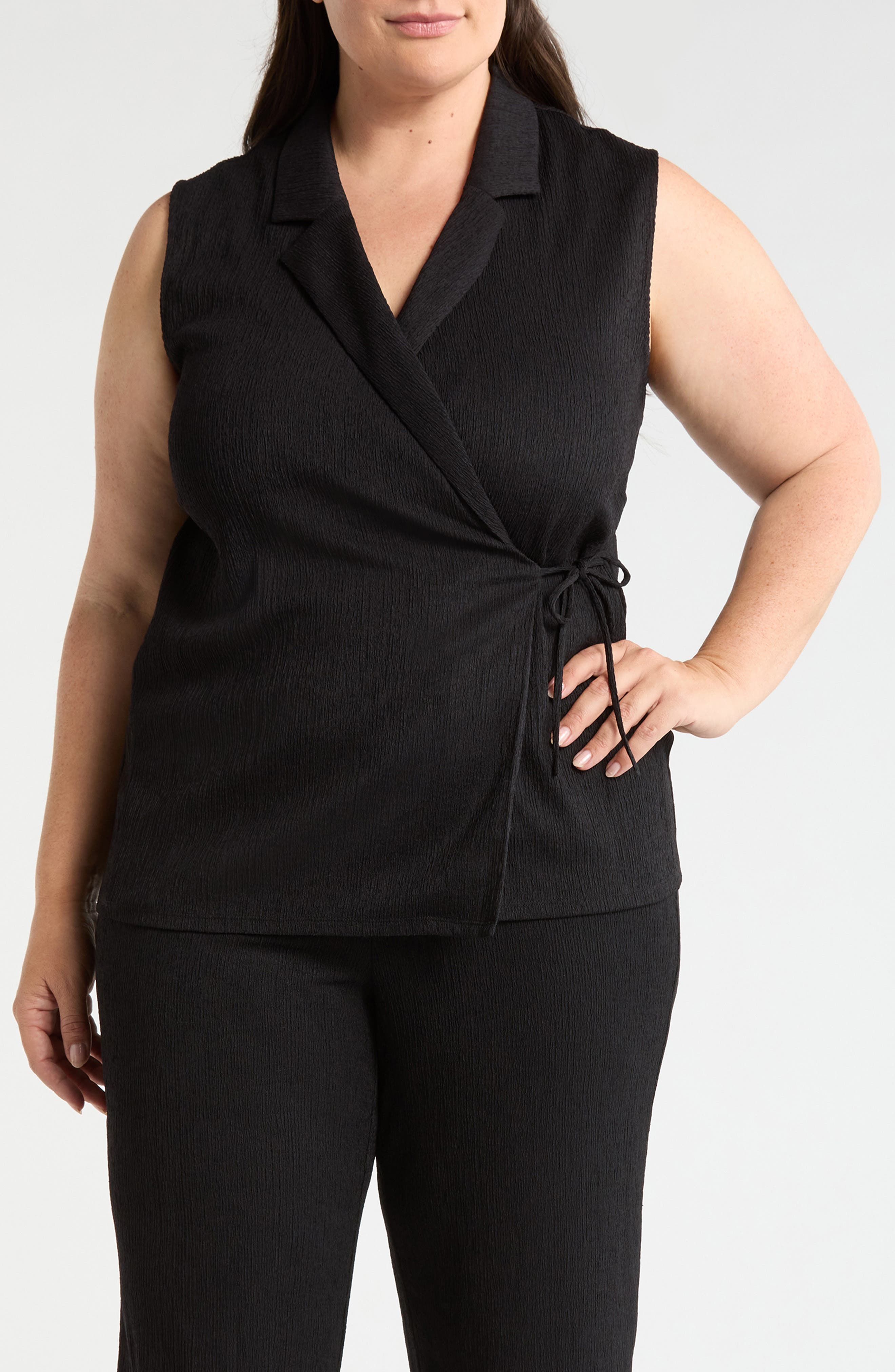 Notch Collar Sleeveless Wrap Top