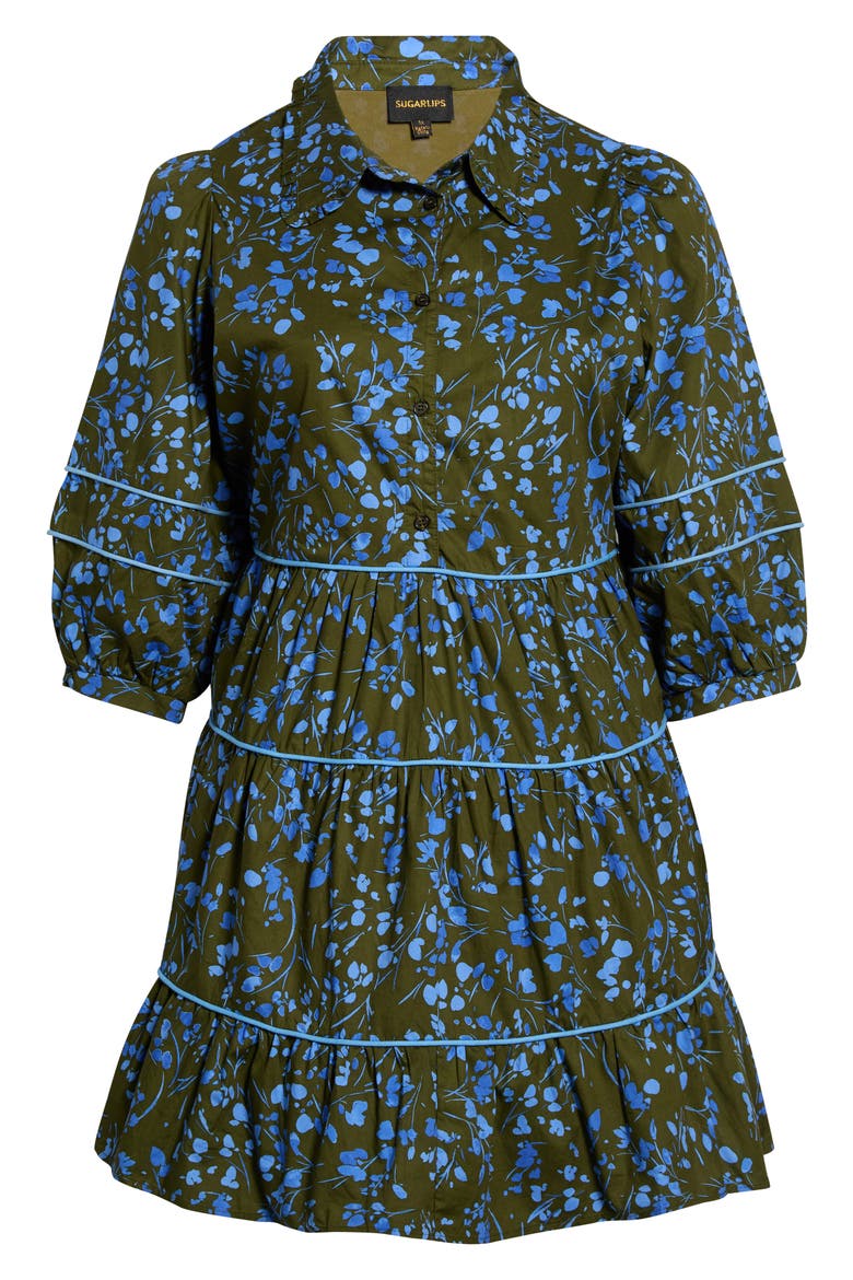 Retra Floral Tiered Cotton Dress, Main, color, GREEN-BLUE-MULTI