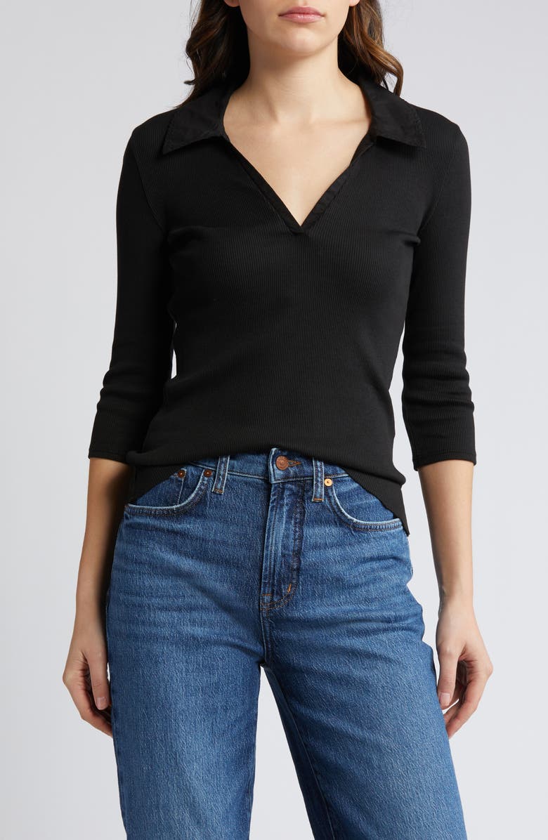 Nation LTD Hollace Three-Quarter Sleeve Johnny Collar Polo, Main, color, 