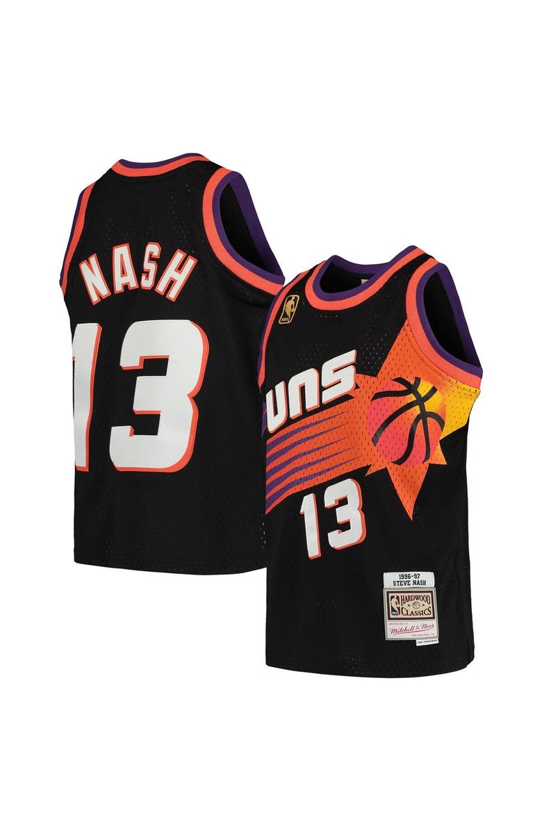 Mitchell & Ness Youth Mitchell & Ness Steve Nash Black Phoenix Suns 1996-97 Hardwood Classics Swingman Throwback Jersey, Main, color, Black