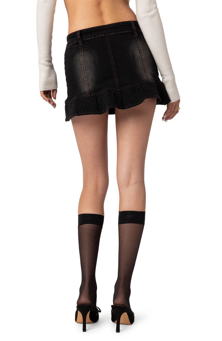 EDIKTED Ruffle Washed Denim Miniskirt, Alternate, color, 