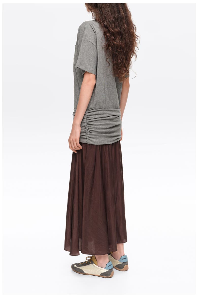 Ruched Two-Material Flared Midi Dress, Alternate, color, MELANGE GREY