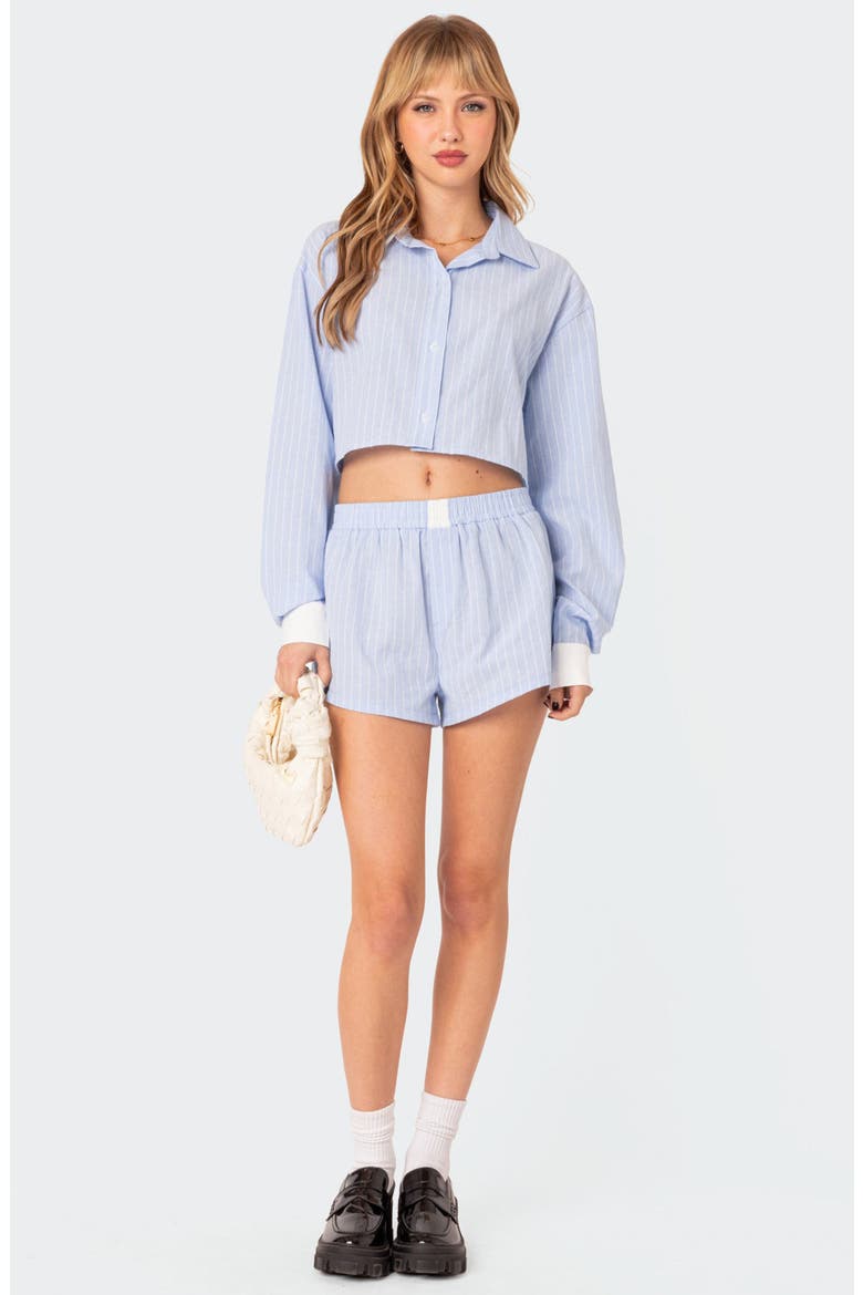 Lea Stripe Crop Button-Up Shirt, Alternate, color, LIGHT-BLUE