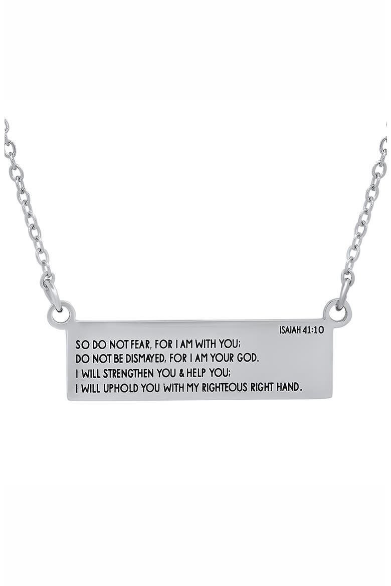 Stainless Steel Religious Bar Pendant Necklace, Alternate, color, METALLIC