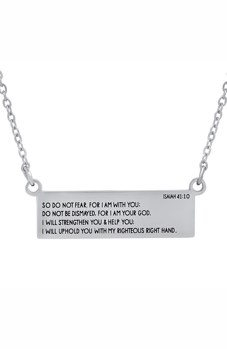 HMY JEWELRY Stainless Steel Religious Bar Pendant Necklace, Alternate, color, Metallic