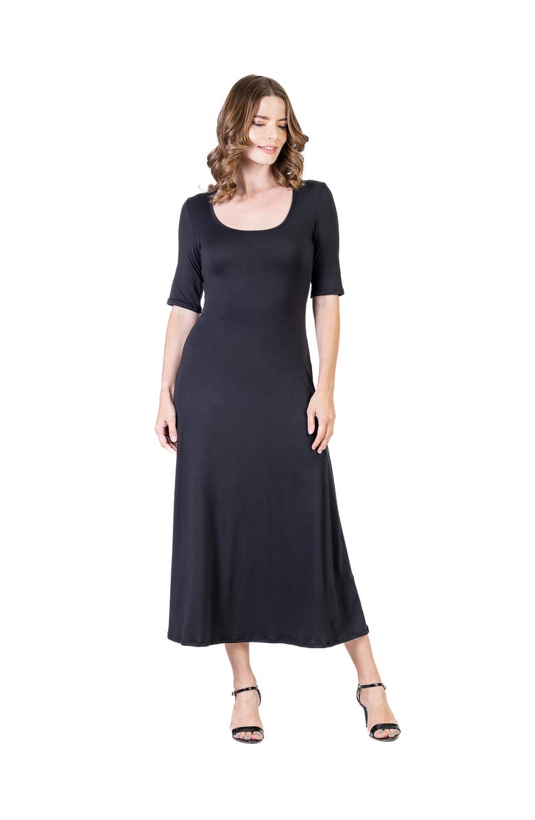 24seven Comfort Apparel Petites Casual Maxi Dress With Sleeves, Main, color, Black