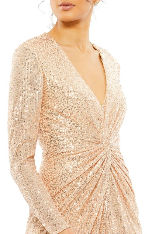Mac Duggal Ieena Sequin Knotted Midi Dress In Rose Gold