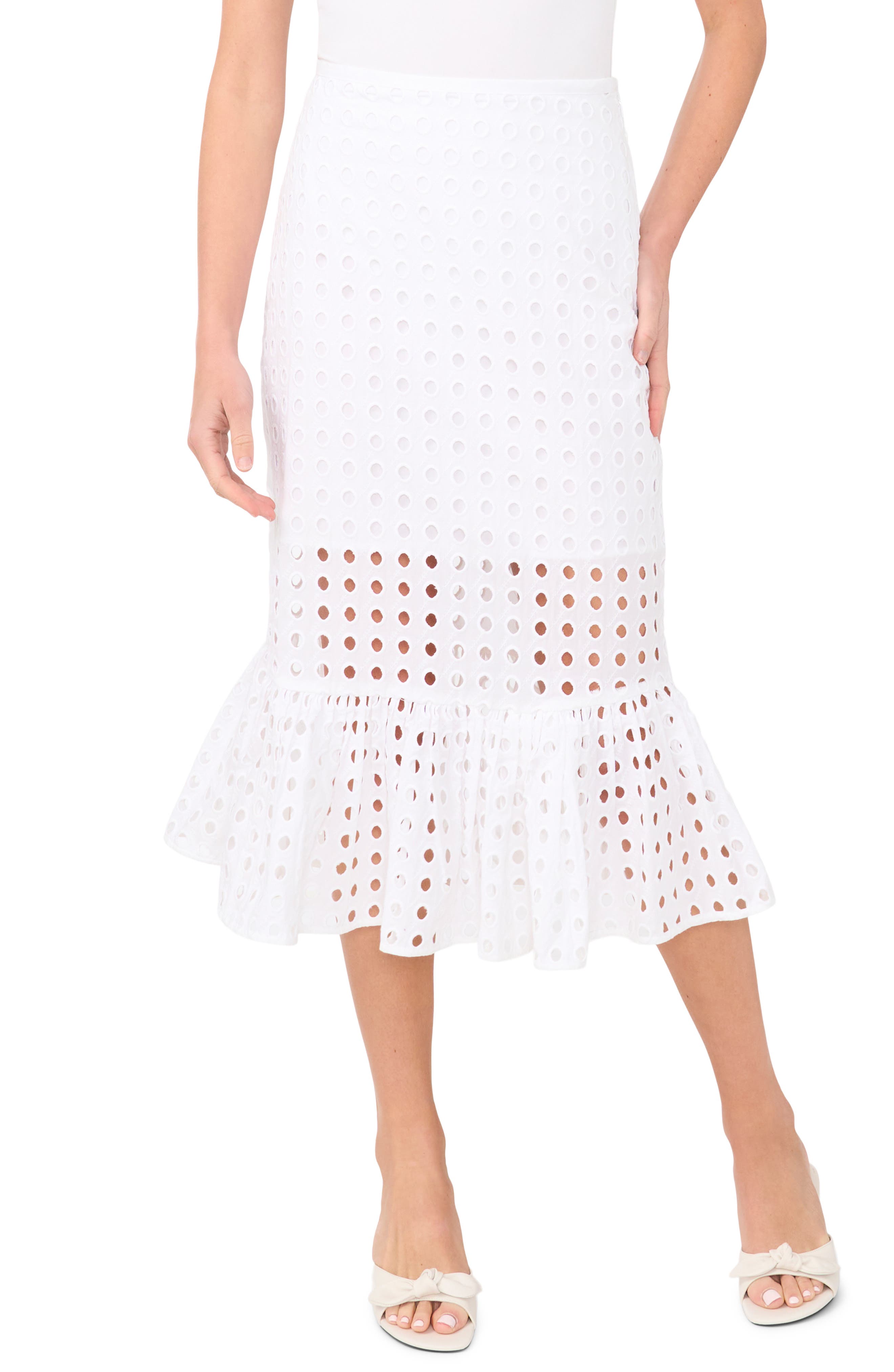 Eyelet Ruffle Hem Cotton Midi Skirt - image 3