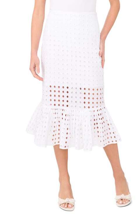 Eyelet Ruffle Hem Cotton Midi Skirt