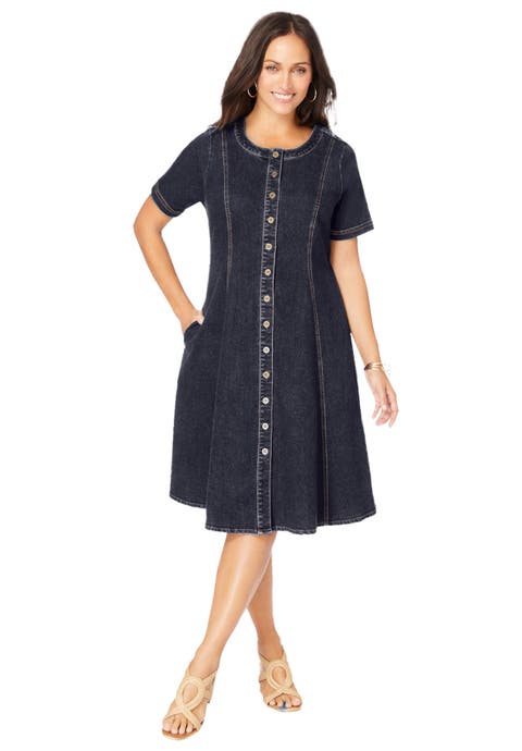 Button Front Denim Dress (Plus)
