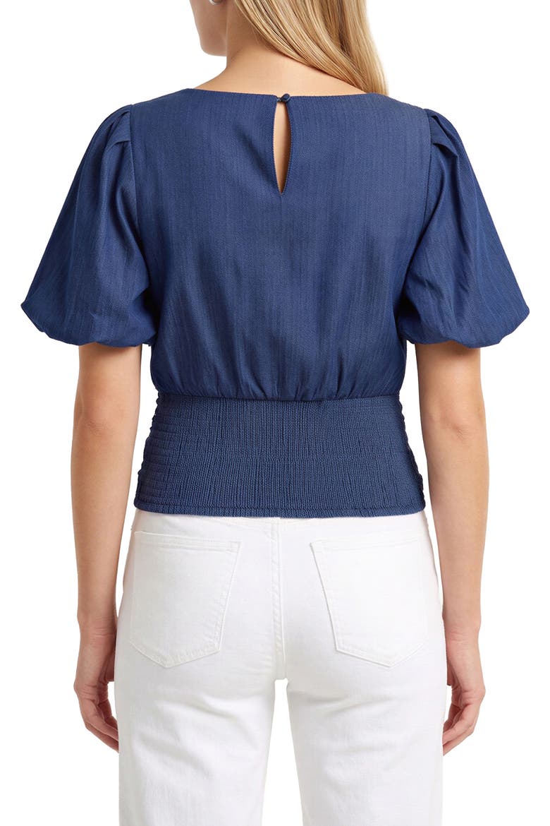 Ruched Waist Puff Sleeve Top, Alternate, color, WAGON WASH