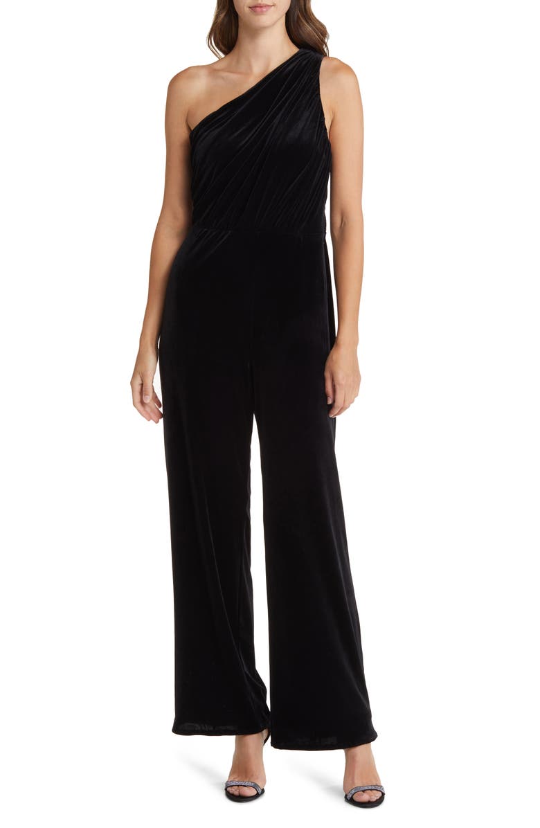 Anne Klein One-Shoulder Velvet Jumpsuit, Main, color, 