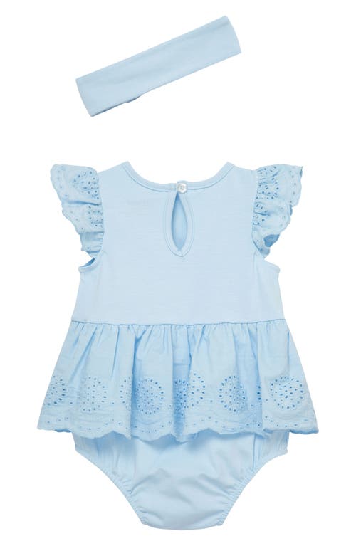 Little Me Breeze Eyelet Skirted Bodysuit & Headband Set In Blue