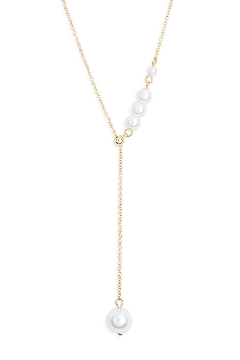 Faux Pearl Y-Necklace, Main, color, WHITE- GOLD