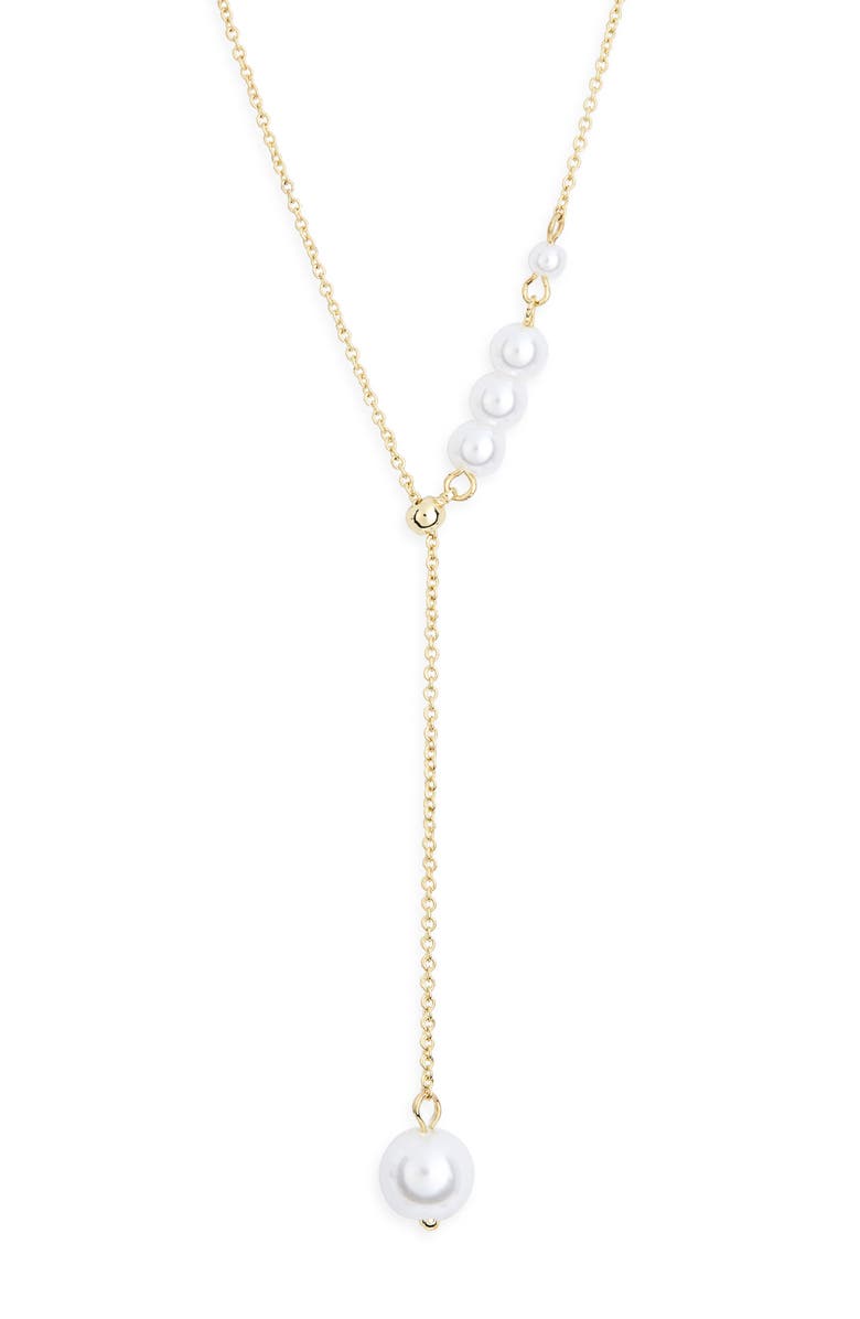 NORDSTROM RACK Faux Pearl Y-Necklace, Main, color, White- Gold